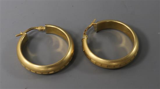 A pair of 18ct gold hoop earrings, 5.6 grams.